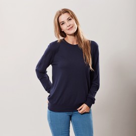 Marineblauwe zijde/kasjmier-trui met streep &ndash; afbeelding 2