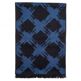 Sjaal in geborsteld zijde met donkerblauw patroon