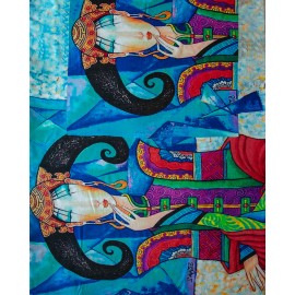 Kasjmier-omslagdoek met print in blauwe kleuren