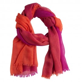 Grootgeruite omslagdoek in fuchsia en koraalrood
