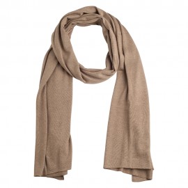 Taupe gekleurde omslagdoek in zijde/kasjmier-breigoed