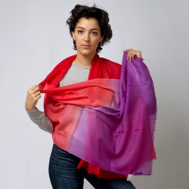 Tweekleurige pashmina-omslagdoek in violet en rood