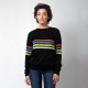 Zwarte zijde/kasjmier-blouse met strepen