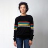 Zwarte zijde/kasjmier-blouse met strepen