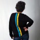 Zwarte zijde/kasjmier-blouse met twee strepen op de achterkant