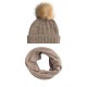 Beige muts met kwast en nekwarmer in kasjmier