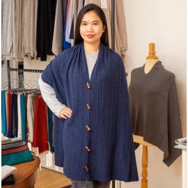 Sjaal met knopen in indigo merino/kasjmier
