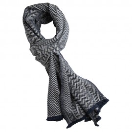 Sjaal in marineblauw/gebroken wit visgraatmotief