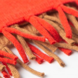 Camel/oranjerood sjaal in merino/kasjmier