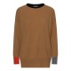 Camel trui met details in zwart, grijs en oranje