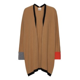 Camel kimono met details in zwart, grijs en oranje