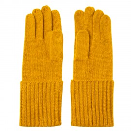 Kerriegele gebreide handschoenen in kasjmier