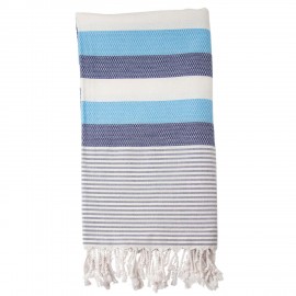 Gestreepte badhanddoek in wit en blauw