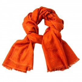 Oranje jacquard geweven omslagdoek in kasjmier/zijde