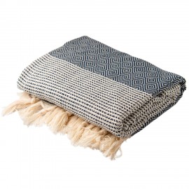 Marineblauwe hamamhanddoek in diamant en strepen