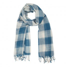 Geruite blauwe en witte sjaal in wol