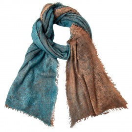 Kasjmier-omslagdoek in blauw/bruin spraypatroon