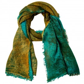 Kasjmier-omslagdoek in goud/turkoois spraypatroon
