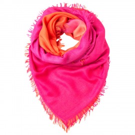 Vierkante sjaal in oranje/fuchsia dip-dye