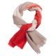 Driekleurige kasjmier-omslagdoek in koraalrood, wit en beige
