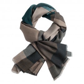 Grootgeruite omslagdoek in groen, karamel, beige en antracietgrijs