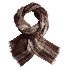 Schots geruite pashmina-omslagdoek in chocolade- en crème