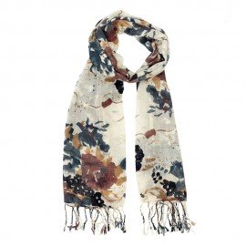 Wollen sjaal met zwart/bruin bloemenprint