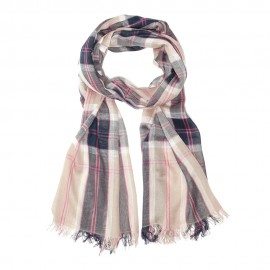 Schots geruite katoenen sjaal in beige/blauw