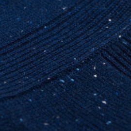 Blauwe gebreide poncho in kasjmier met vlamdraden