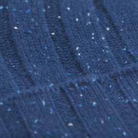 Blauwe gevlamde kasjmier-muts met rib